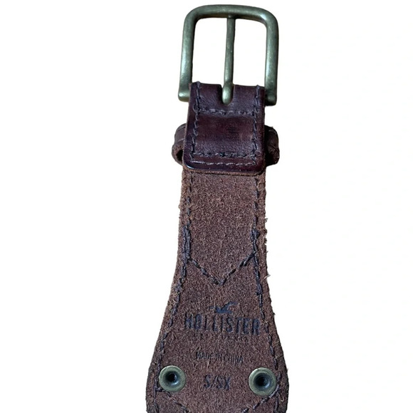 Hollister Women’s Brown Leather and Fabric Belt with Blue and White Stripes - Picture 5 of 10